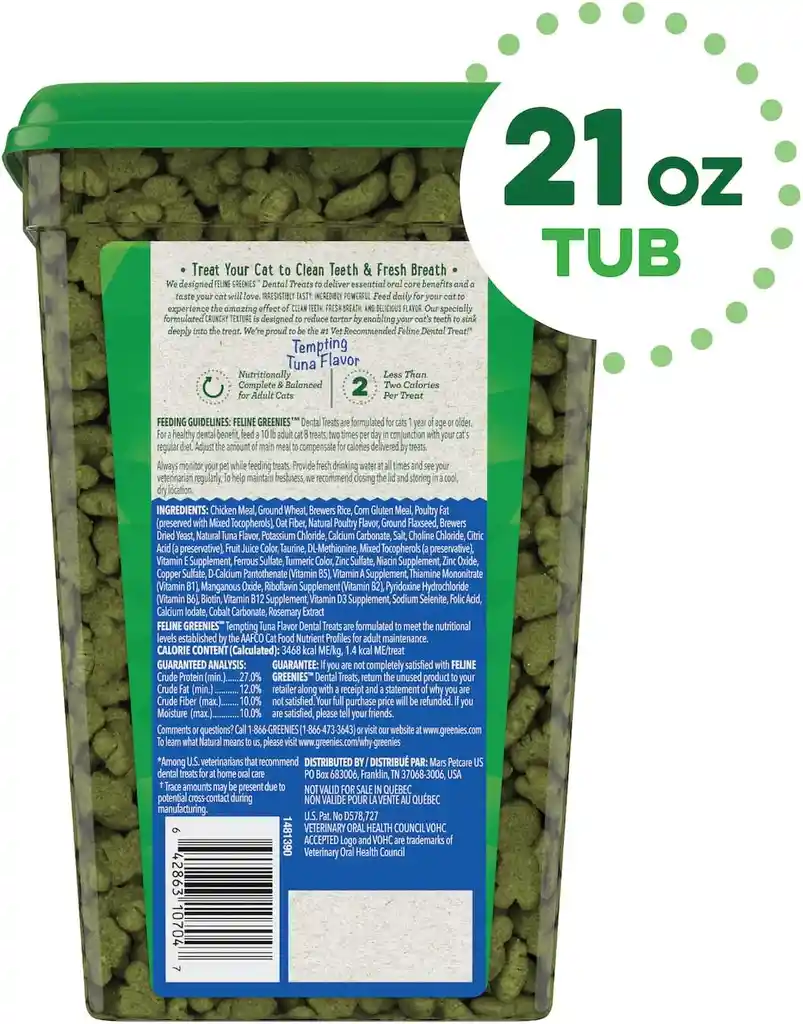 Greenies Golosina Cuidado Dental Gato 21 Oz Atun