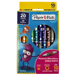 Paquete De Plumon Papermate Doble Punta X10 Unds Punta Conica Lavables