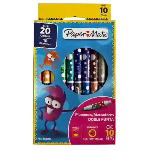 Paquete De Plumon Papermate Doble Punta X10 Unds Punta Conica Lavables