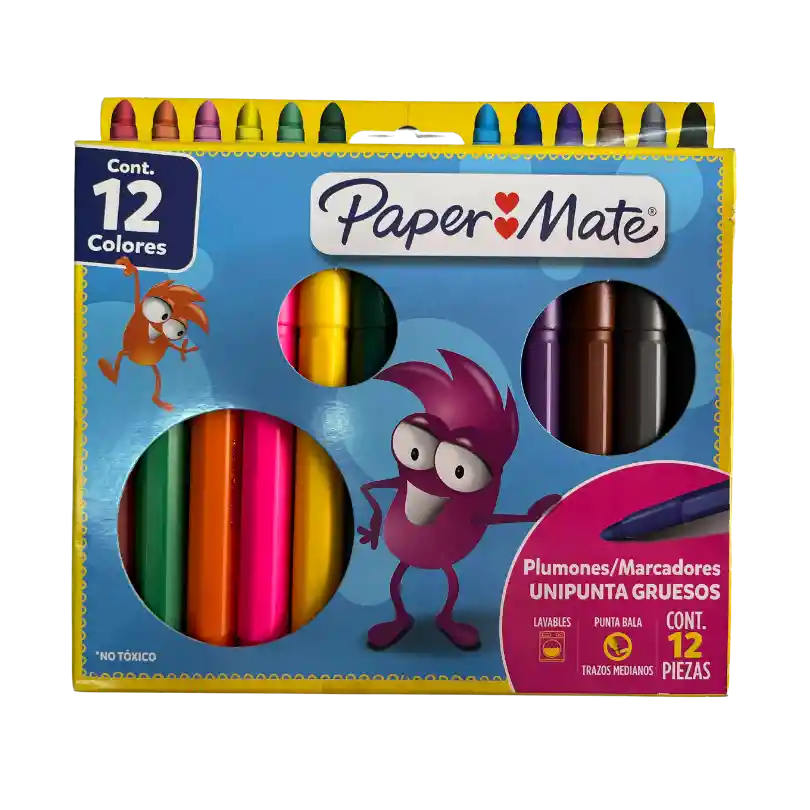 Paquete De Plumon Papermate X12 Unds Jumbo Lavables