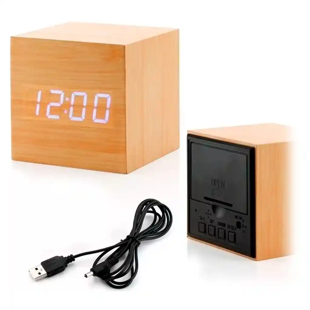 Reloj Digital 8cm Estilo Madera Alarma Despertador Fecha Madera Clara Ref 1293