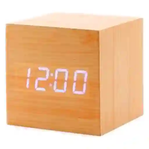 Reloj Digital 8cm Estilo Madera Alarma Despertador Fecha Madera Clara Ref 1293