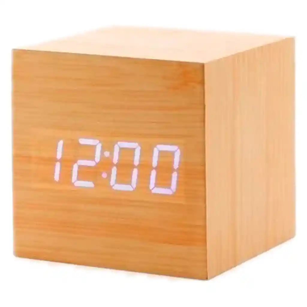 Reloj Digital 8cm Estilo Madera Alarma Despertador Fecha Madera Clara Ref 1293