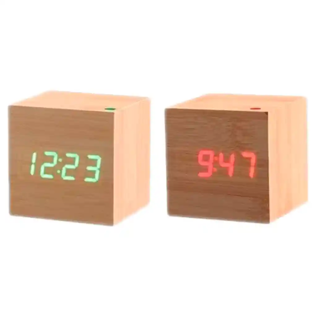 Reloj Digital 8cm Estilo Madera Alarma Despertador Fecha Madera Clara Ref 1293