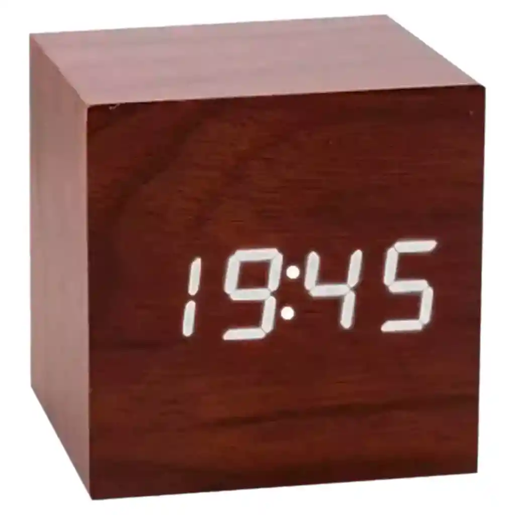 Reloj Digital 8cm Estilo Madera Alarma Despertador Fecha Madera Oscura Ref 1293