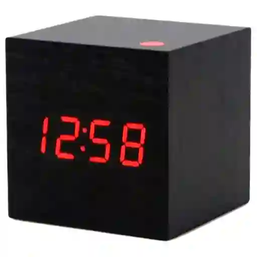 Reloj Digital 8cm Estilo Madera Alarma Despertador Fecha Negro Ref 1293