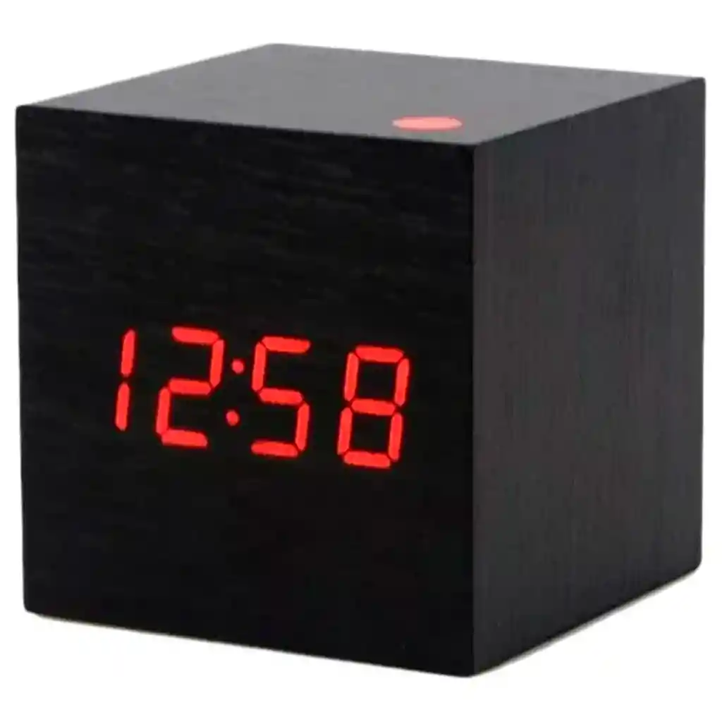 Reloj Digital 8cm Estilo Madera Alarma Despertador Fecha Negro Ref 1293