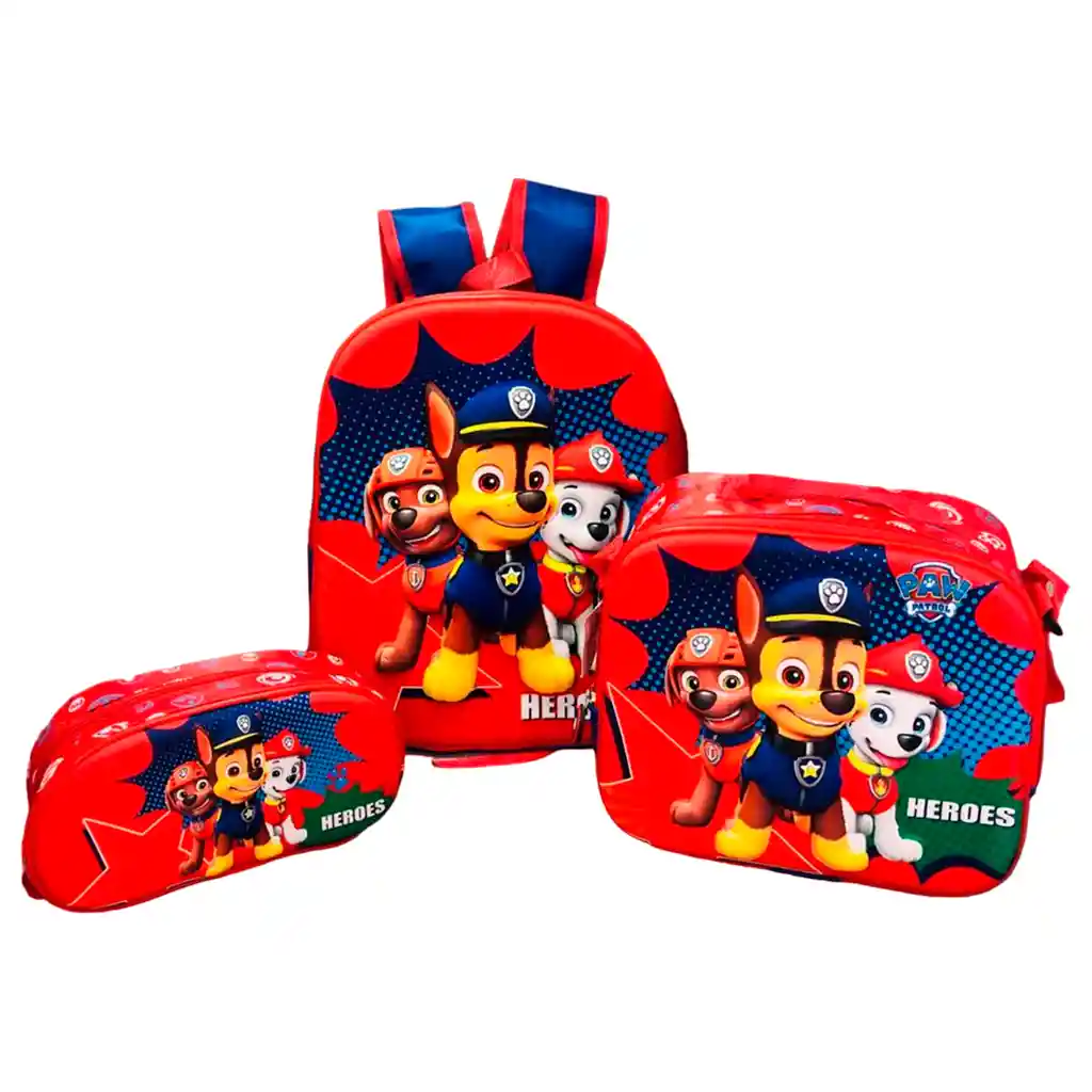 Kit Maleta Morral Peq Paw Patrol+ Lonchera + Cartuchera Niño 3d Peq