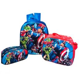 Kit Maleta Morral Peq Cap America + Lonchera + Cartuchera Niño