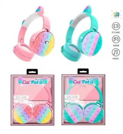 Diadema Bluetooth Orejas De Gato Pop It 10 Horas De Rendimiento