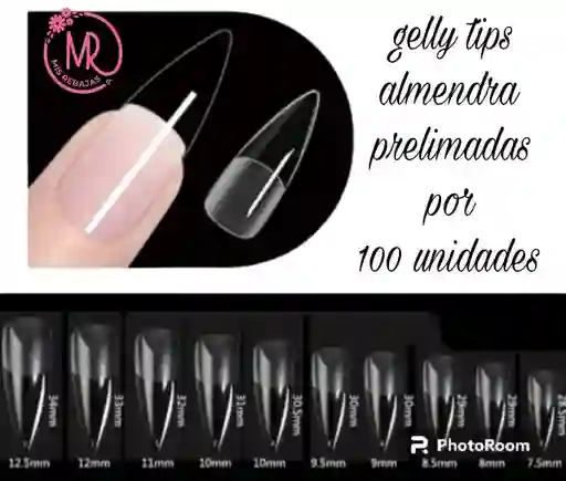 Gelly Tips Almendra Corta Pre Limadas Por 100 Unidades.