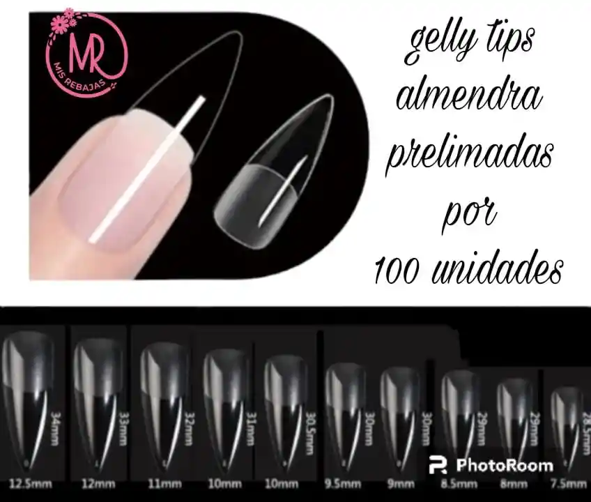 Gelly Tips Almendra Pre Limadas Por 100 Unidades.