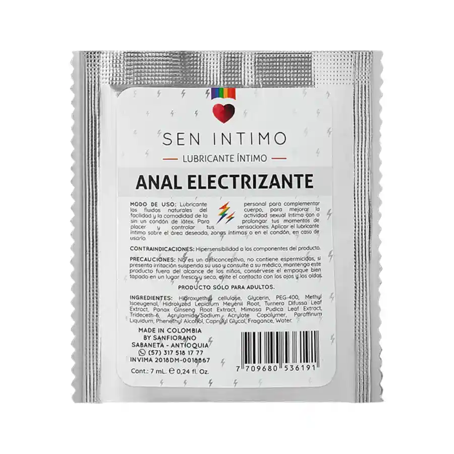 Lubricante Intimo Anal Electrizante Sachet X 7 Ml Sen