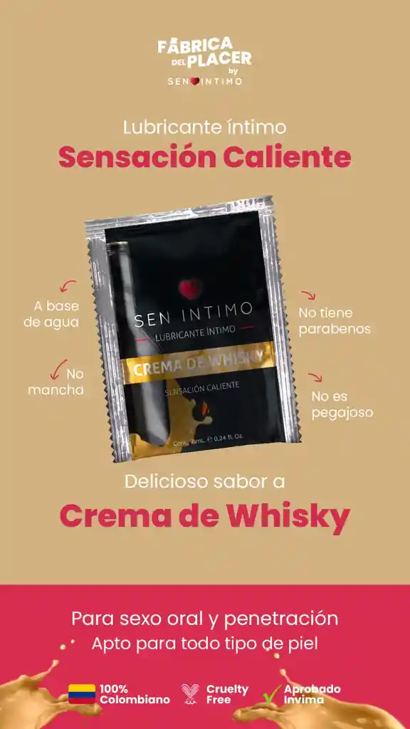 Lubricante Caliente Sachet Crema De Whisky X 7 Ml Sen Intimo