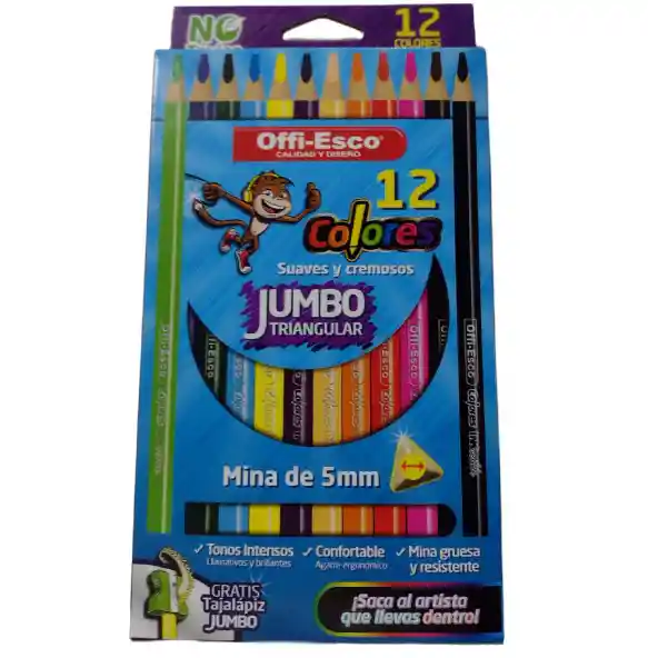 Colores Offi-esco Jumbo No Toxicos Por 12 Unidades Mas Sacapuntas Utiles Escolares