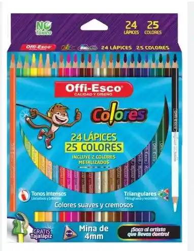 Colores Offi-esco 25 Unidades No Toxicos Mas Sacapuntas Utiles Escolares