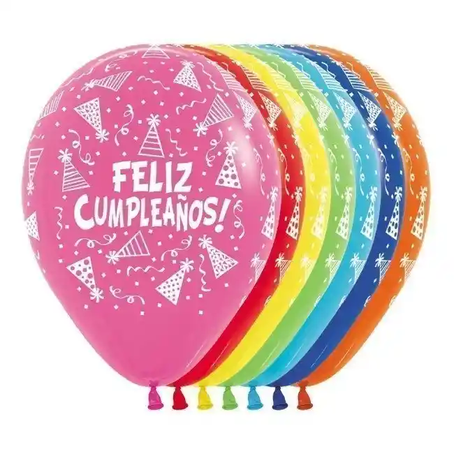 Globo Estampado Feliz Cumpleaños Colores R12 Paquete De 12 Globos