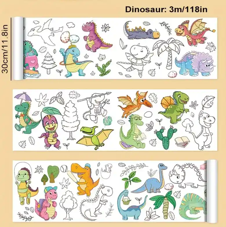 Rollo De Papel Para Colorear Dinosaurios - Dibujo Para Niños