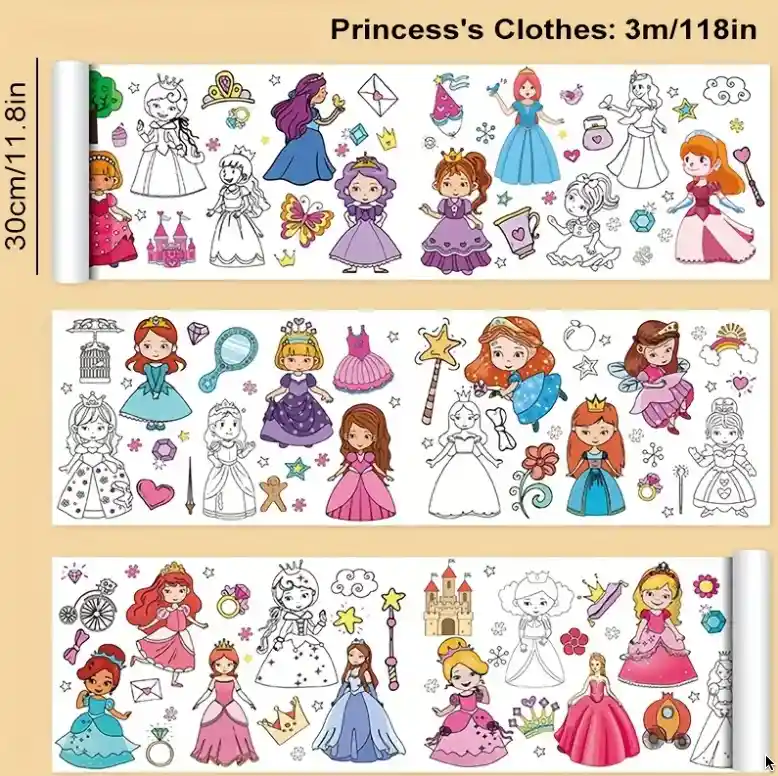 Rollo De Papel Para Colorear De Princesas - Dibujo Para Niños