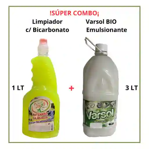 !super Combo¡ Limpiador Con Bicarbonato 1lt + Varsol Bio Emulsionado 3lt