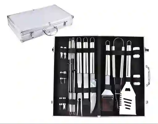 Set Parrilla Bbq 18 Piezas Con Maletin Kit Asados Parrillero