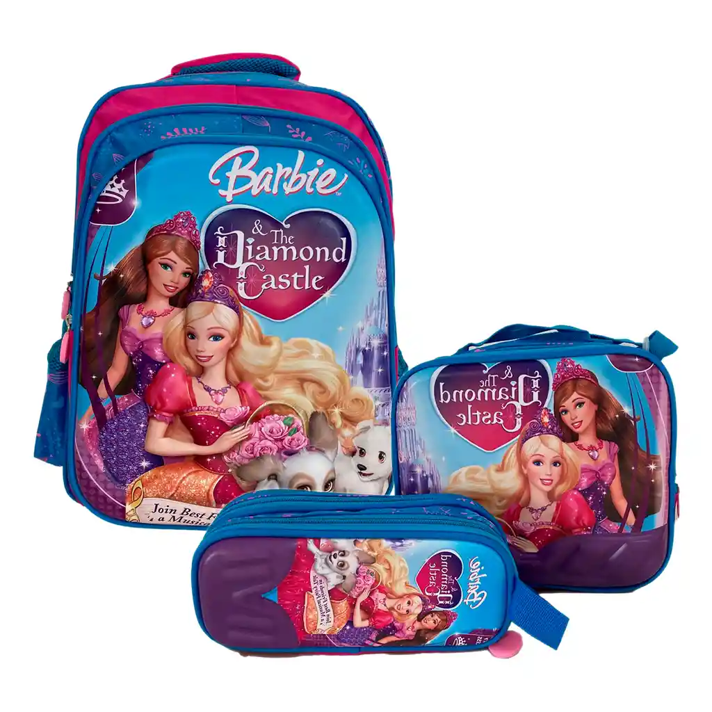 Kit X3 Morral Maleta Grande + Lonchera + Cartuchera Niñas Barbie Jle