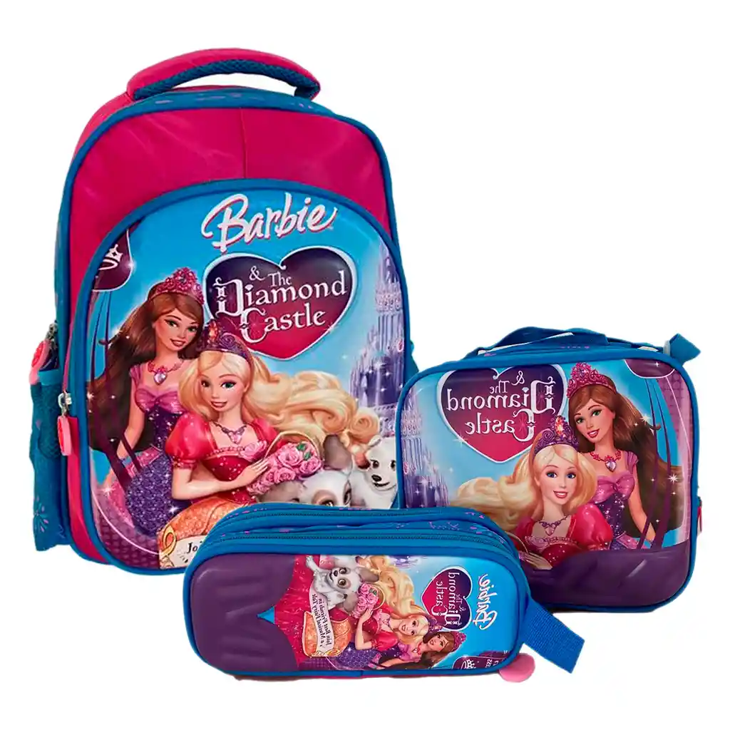 Kit X3 Morral Maleta Mediano + Lonchera + Cartuchera Niñas Barbie Jle