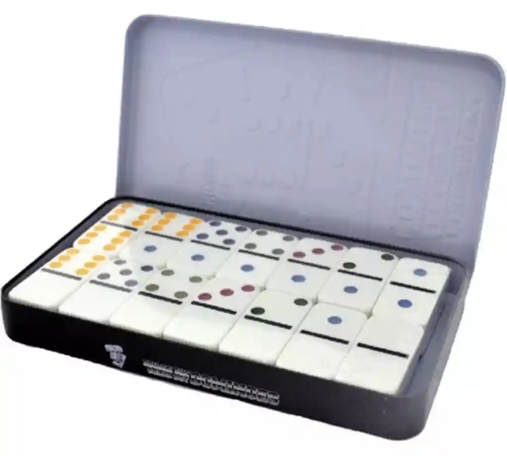 Juego De Domino Doble 6 En Caja Metalica 28 Fichas Con Color