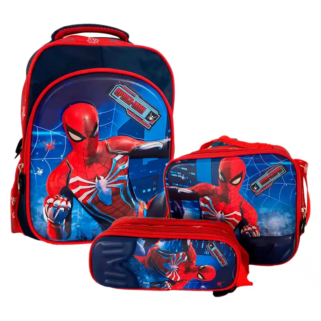 Kit X3 Morral Maleta Mediano + Lonchera + Cartuchera Niños Spiderman Jle