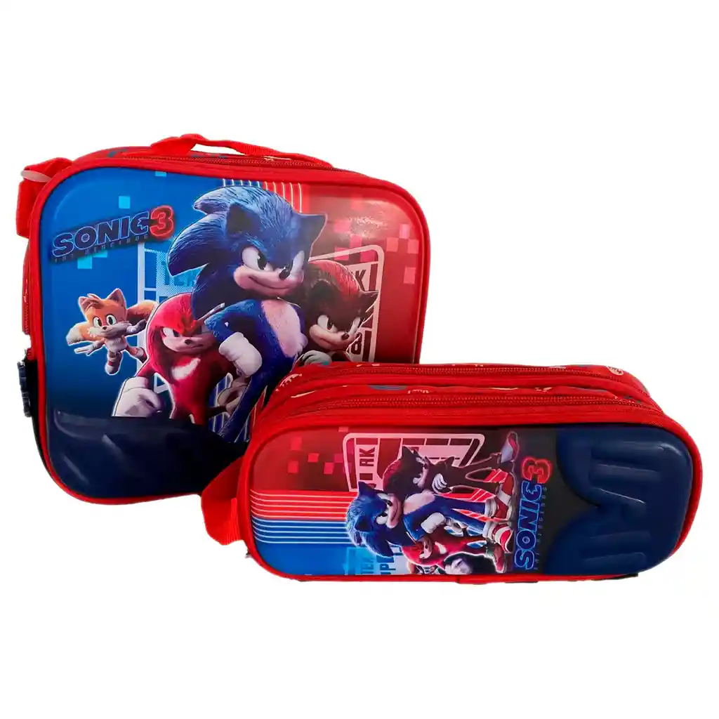 Kit X3 Morral Maleta Mediano + Lonchera + Cartuchera Niños Sonic Jle