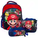 Kit X3 Morral Maleta Mediano + Lonchera + Cartuchera Niños Mario Jle