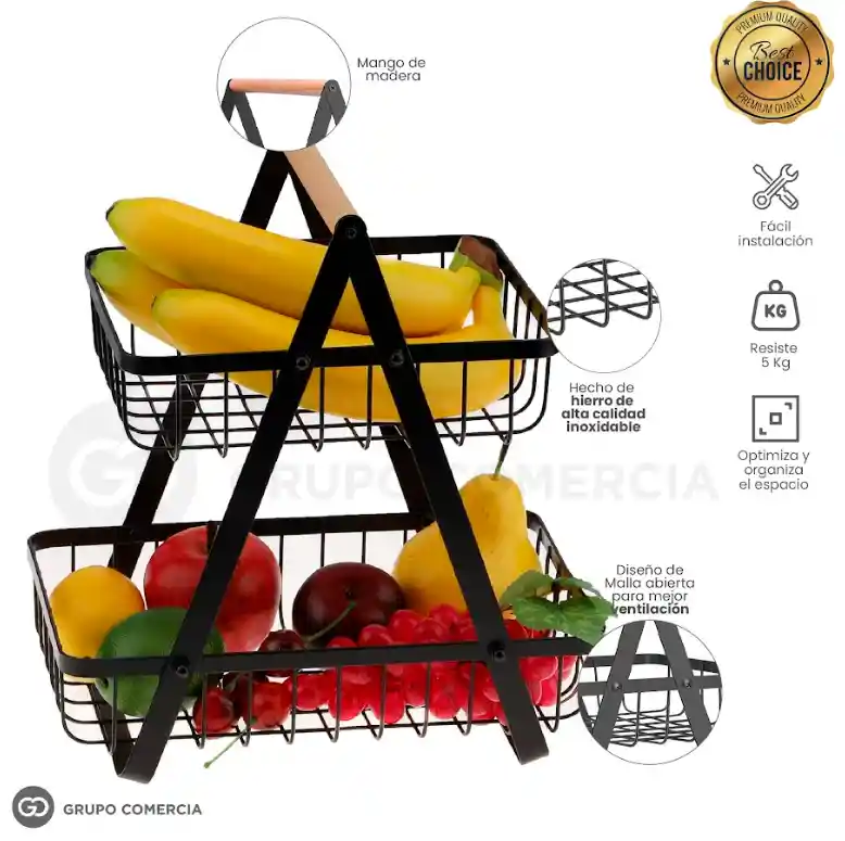 Organizador De Cocina Metálico Frutero Y Alimentos 2 Pisos