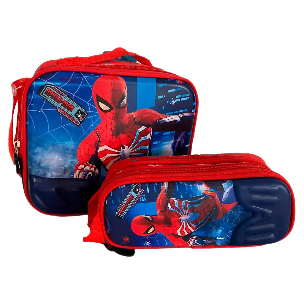 Kit X2 Lonchera Termica + Cartuchera Spiderman Niños Portacomida Jle