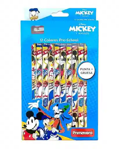 Caja De Colores Gruesos Pre-school Primavera X 12 Mickey