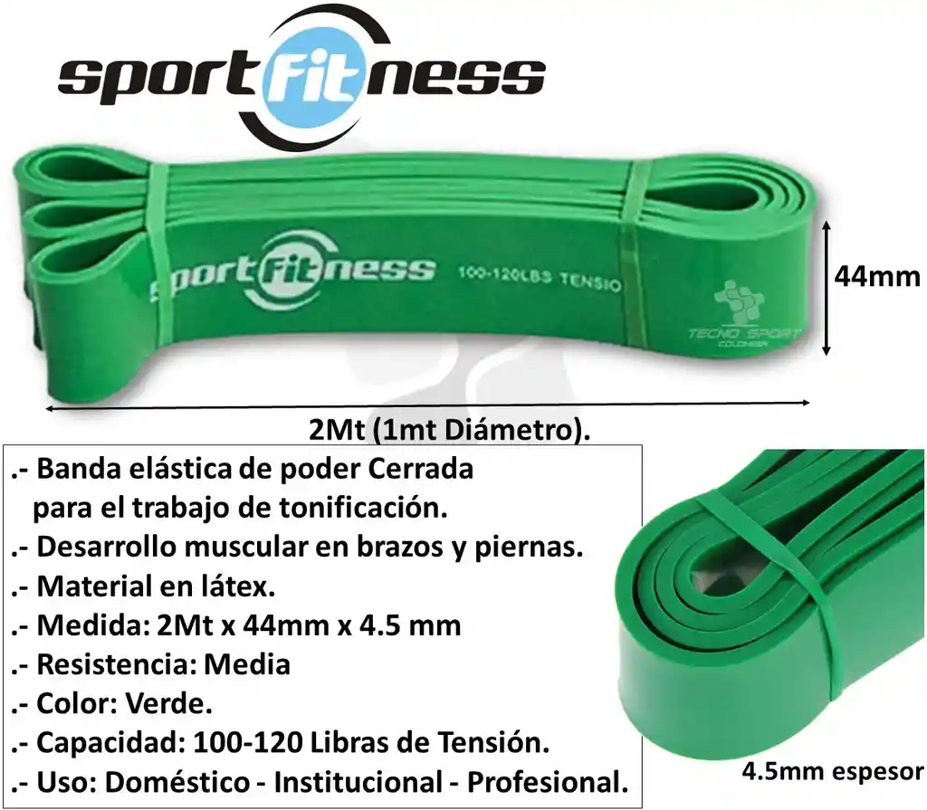 Banda De Poder Elástica Sportfitness Verde Tonificacion Gym