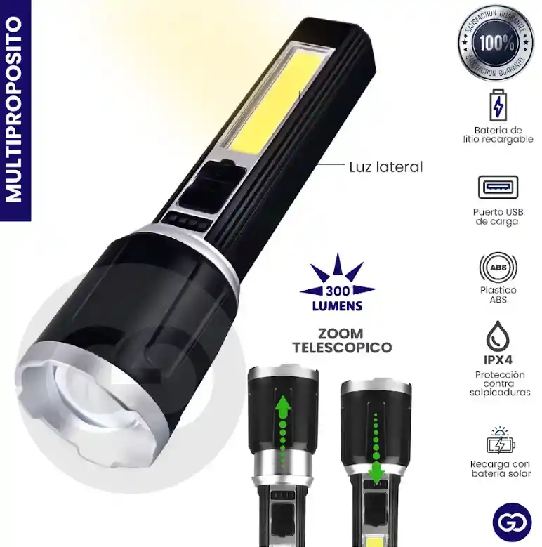 Linterna Recargable Con Panel Solar