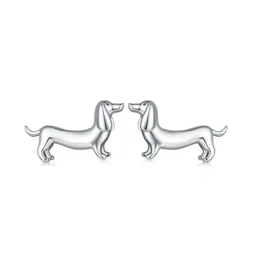 Aretes Topos Perro Salchicha Dachshund En Plata 925