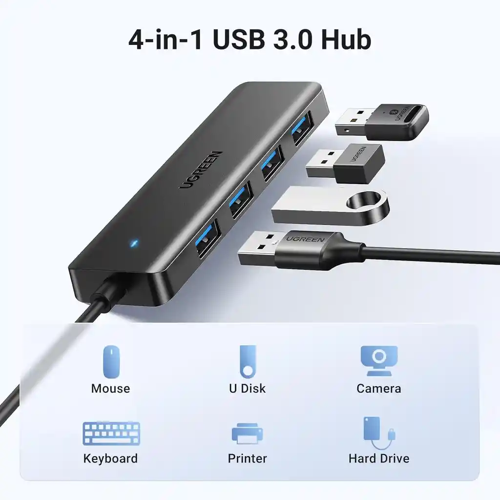 Adaptador Ugreen Hub 4 Puertos Usb 3.0 5gbps Portable