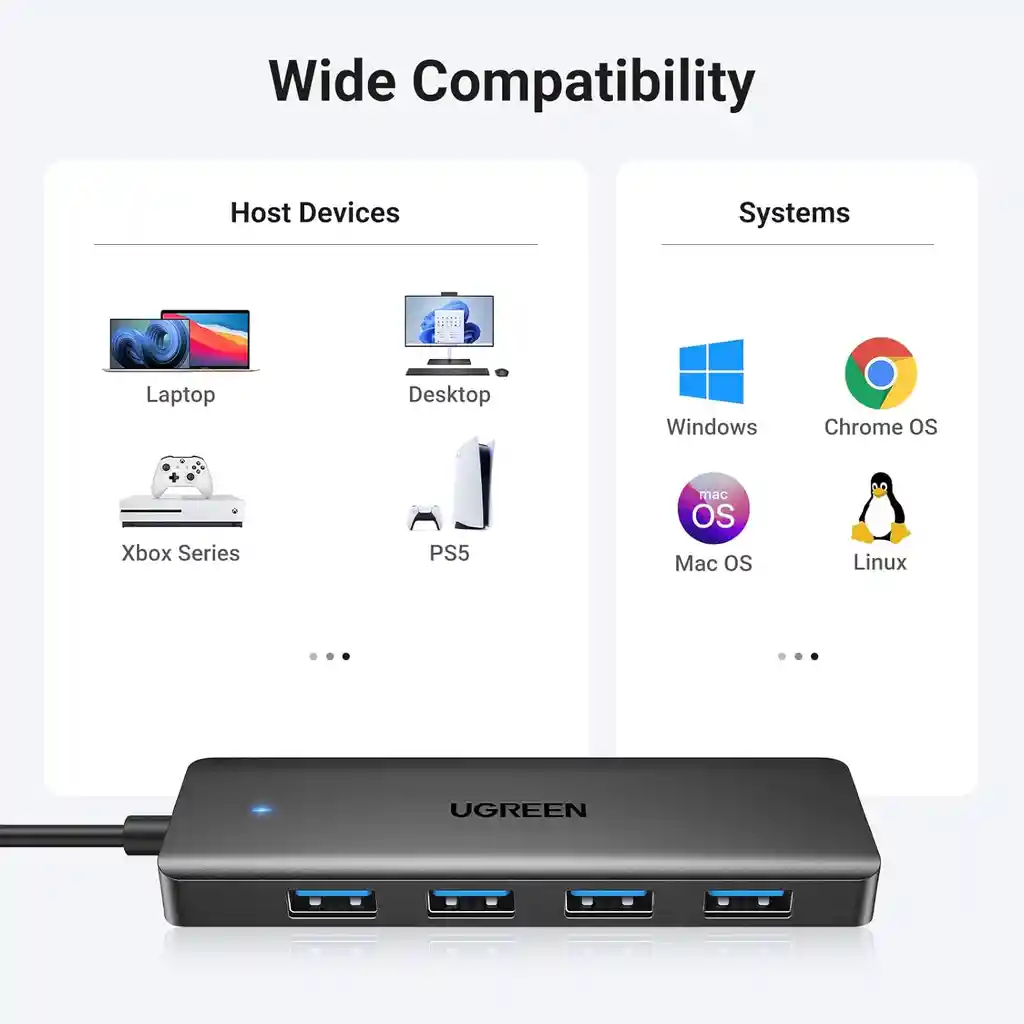 Adaptador Ugreen Hub 4 Puertos Usb 3.0 5gbps Portable