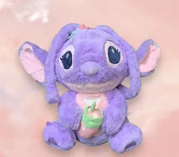 Peluche Angel Stich Morado Con Vasito 30cm