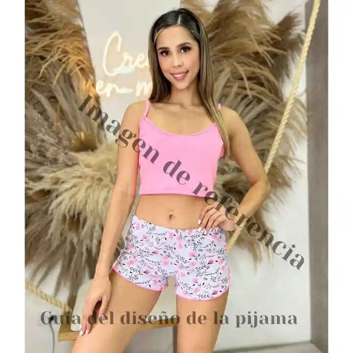 Pijama En Satín Short Y Blusa Tiras