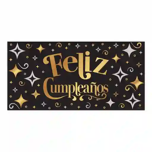 Cartel Plastico Feliz Cumpleaños Dorado Negro 100 X 50 Cm X 1 Unidad Sempertex