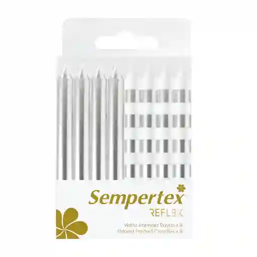 Velitas Rayas Metalicas Blanco Plateado X8 Unidades Sempertex