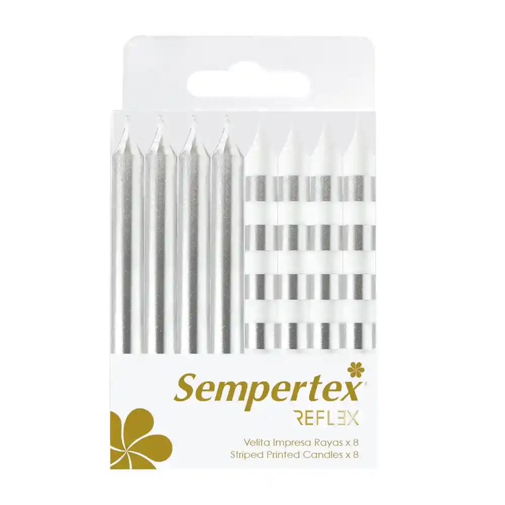 Velitas Rayas Metalicas Blanco Plateado X8 Unidades Sempertex