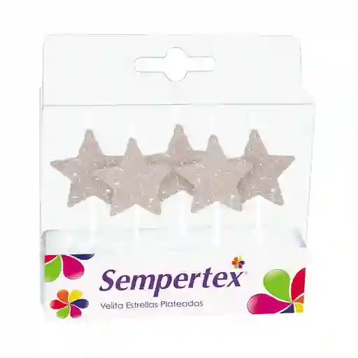 Velita Estrellas Escarchada Plata X5 Unidades Sempertex