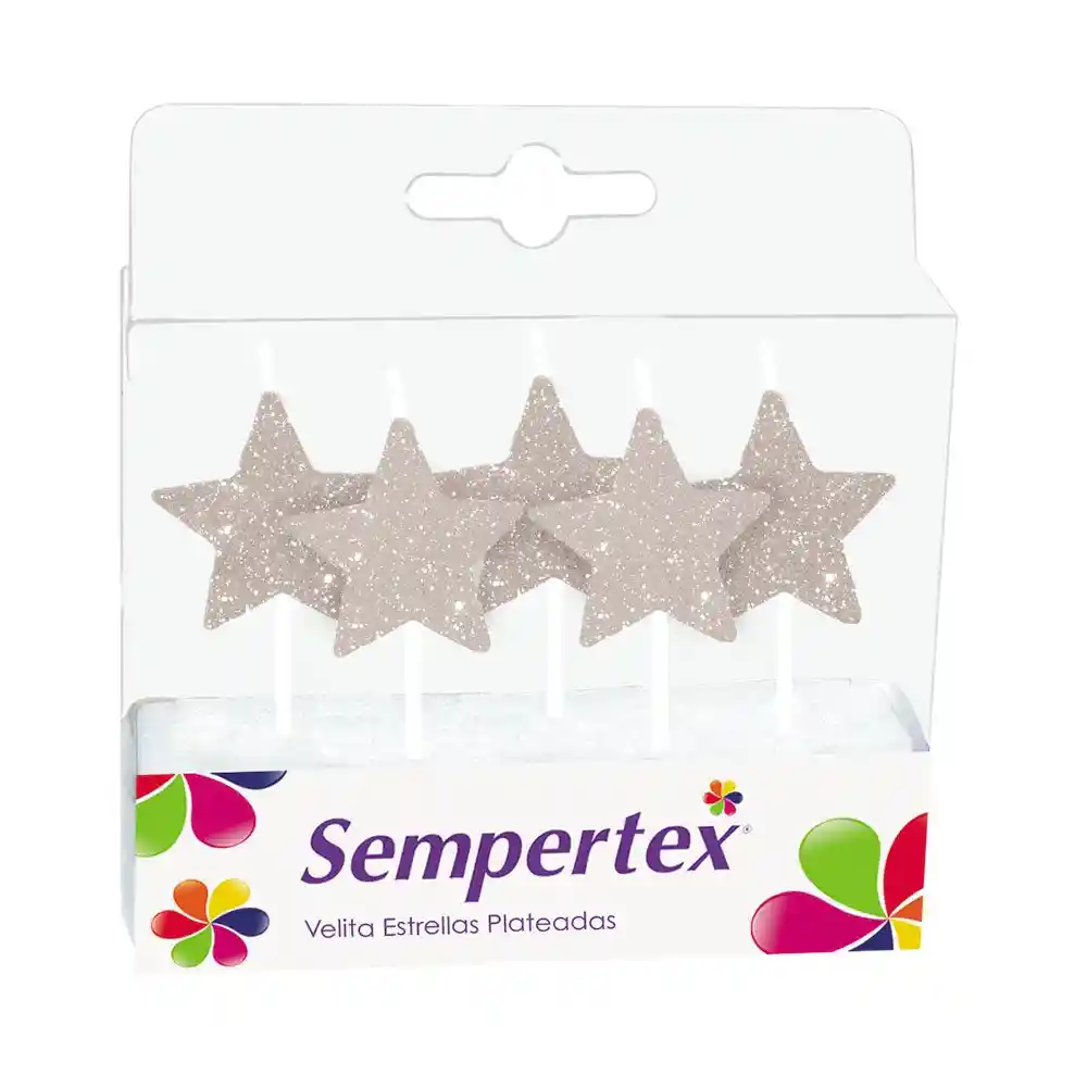 Velita Estrellas Escarchada Plata X5 Unidades Sempertex