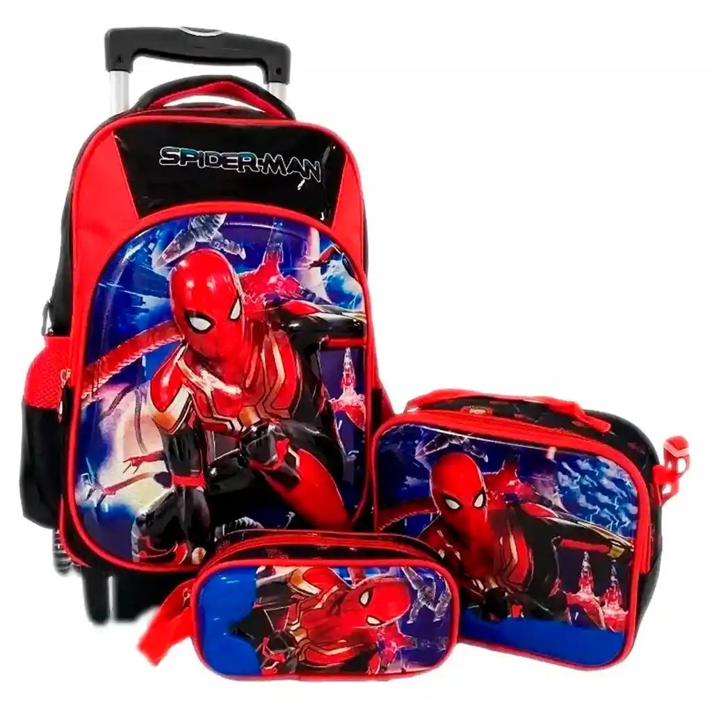 Kit X3 Rueda Grande Spiderman + Lonchera + Cartuchera Niños Jle