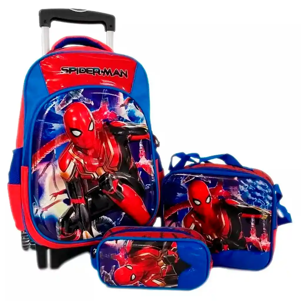 Kit X3 Rueda Grande Spiderman + Lonchera + Cartuchera Niños Jle