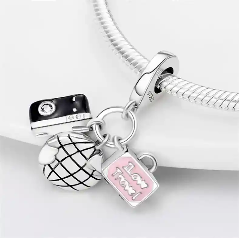 Charm Dije Maleta I Love Travel Viaje Fabricado En Plata 925