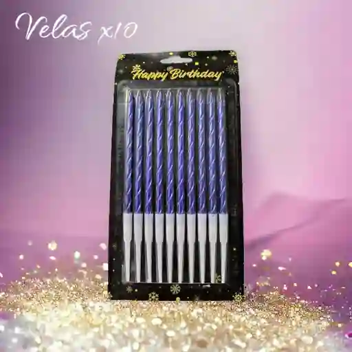 Velas Decorativas Azul Metalizados X 10 Unidades